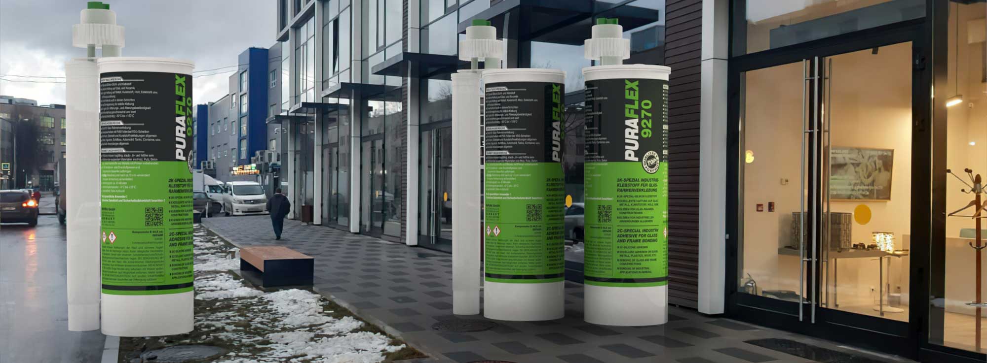 Вклеивание стекла PURAFLEX 9270 в двери из алюминия